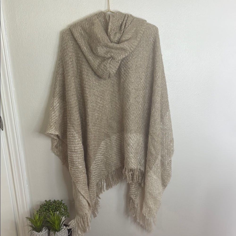 Maurices Tan Hooded Knit Shawl/Wrap  One Size Fringe Boho Cardigan - Picture 3 of 3
